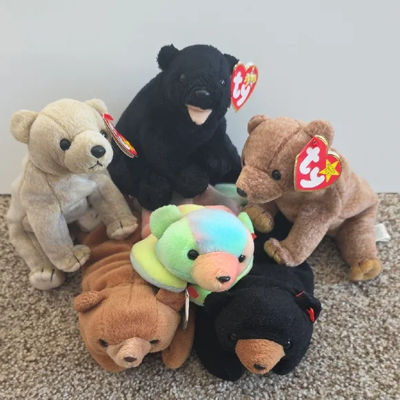Ty Beanie Babies Bear Set - Black, Brown, Multicolor - Picture 1 of 8